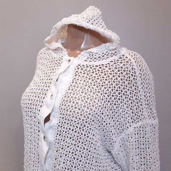 Vtg Addition Elle Fishnet Jacket Women Plus One Size White Hooded Buttoned Mesh - Picture 5 of 14